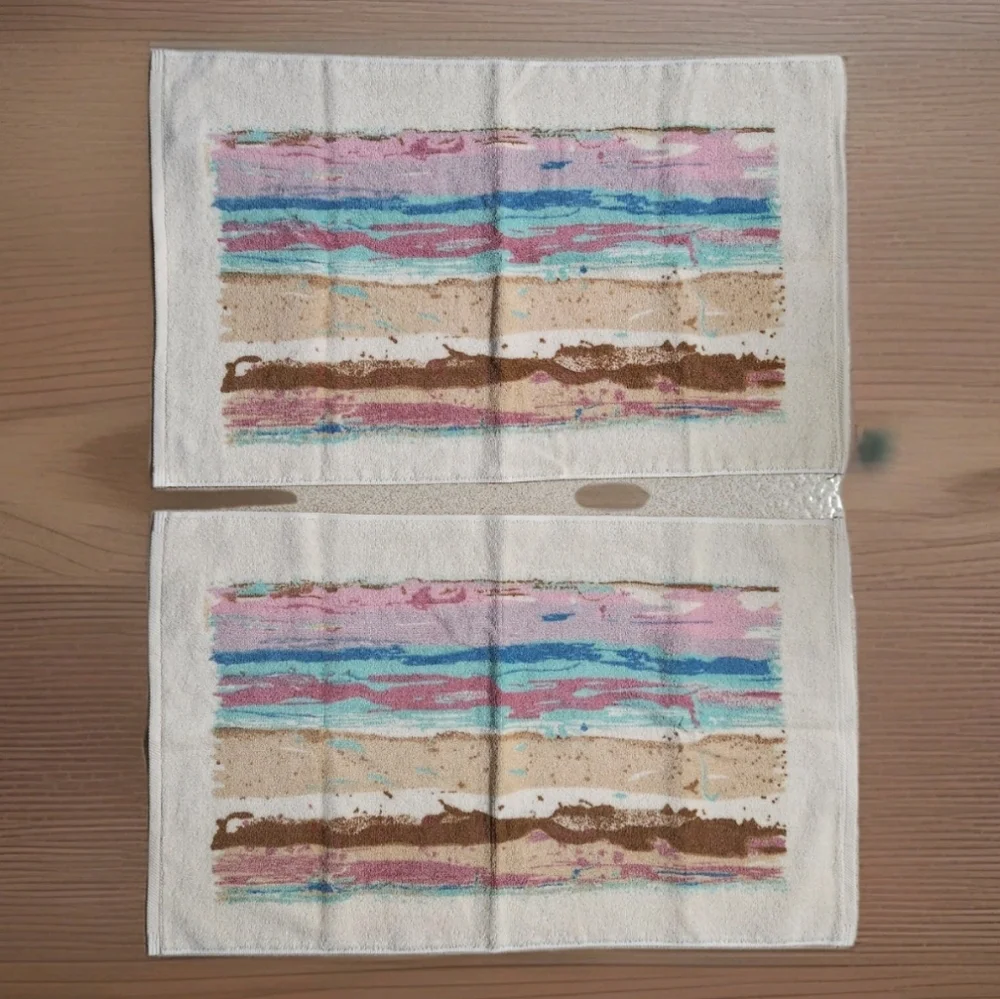 2 VTG JCPenney Brushstrokes Hand Towels | Made in USA| Boho Southwest Abstract
